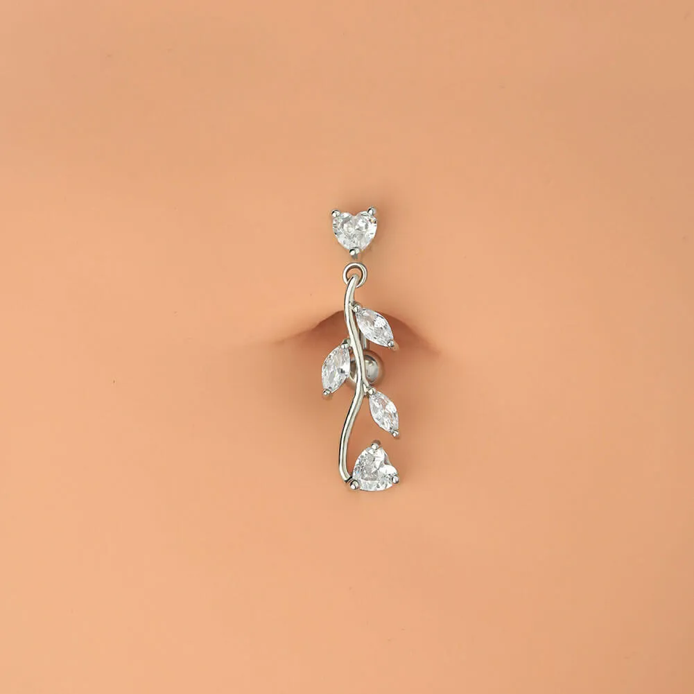 14G Top Drop Reverse Clear CZ Dangle Belly Rings