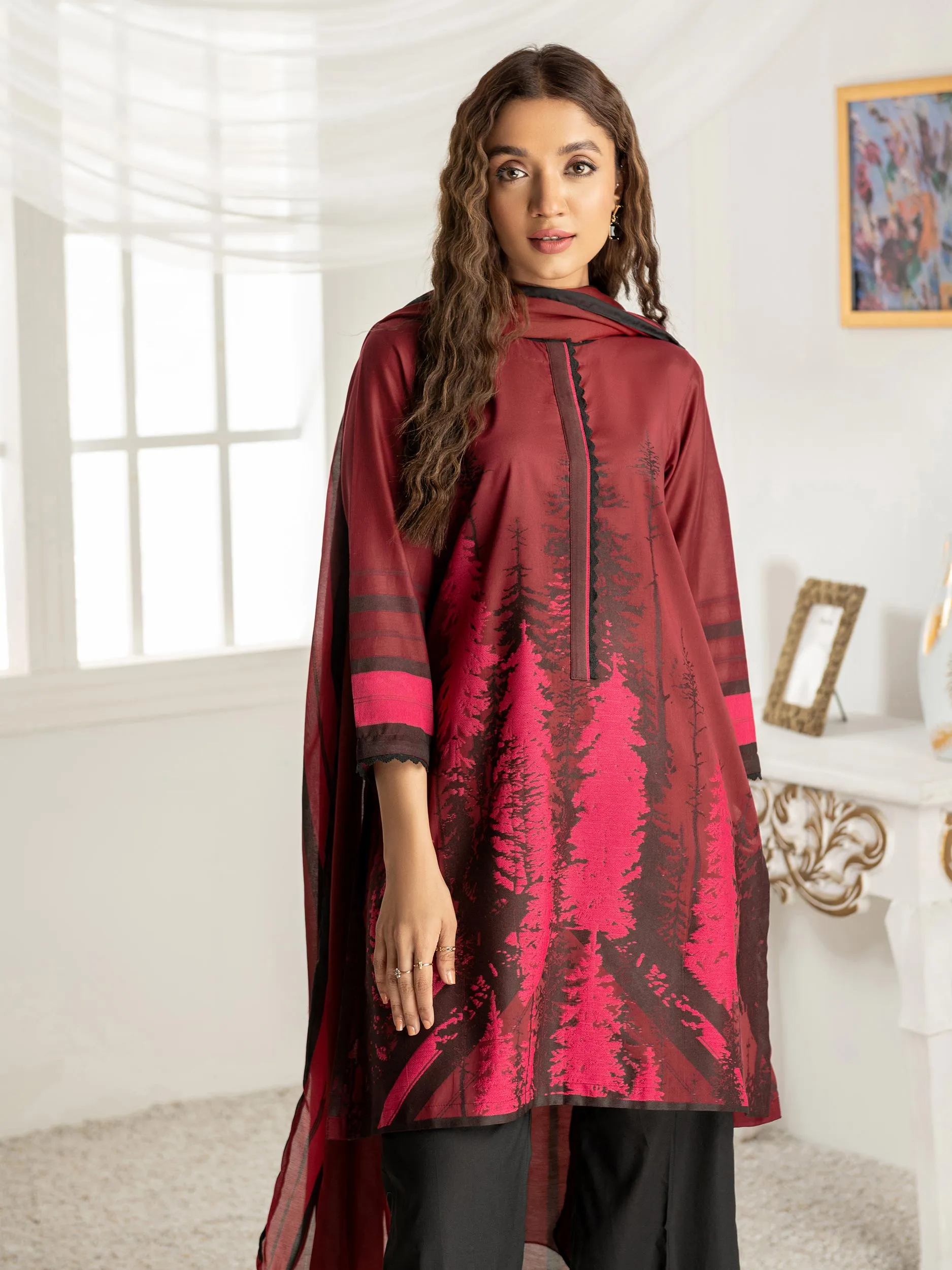 2 Piece Jacquard Suit-Printed (Unstitched)