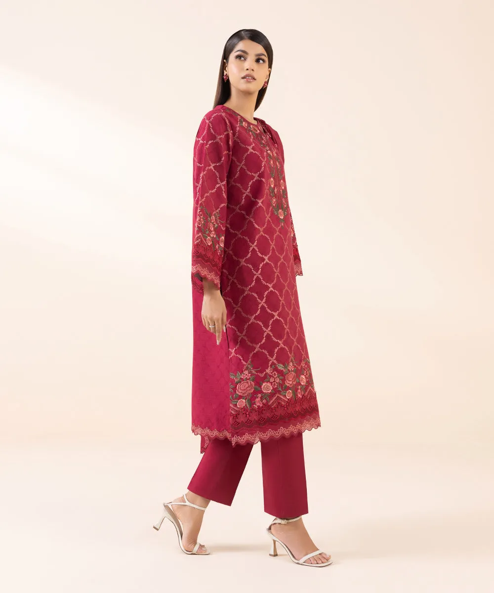 3 Piece - Embroidered Cotton Jacquard Suit