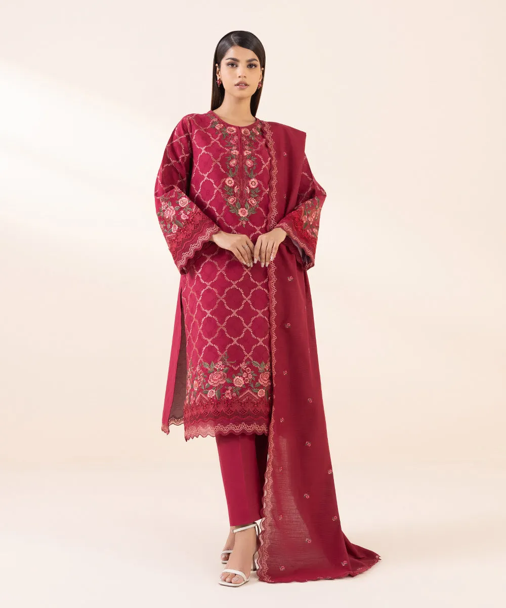 3 Piece - Embroidered Cotton Jacquard Suit