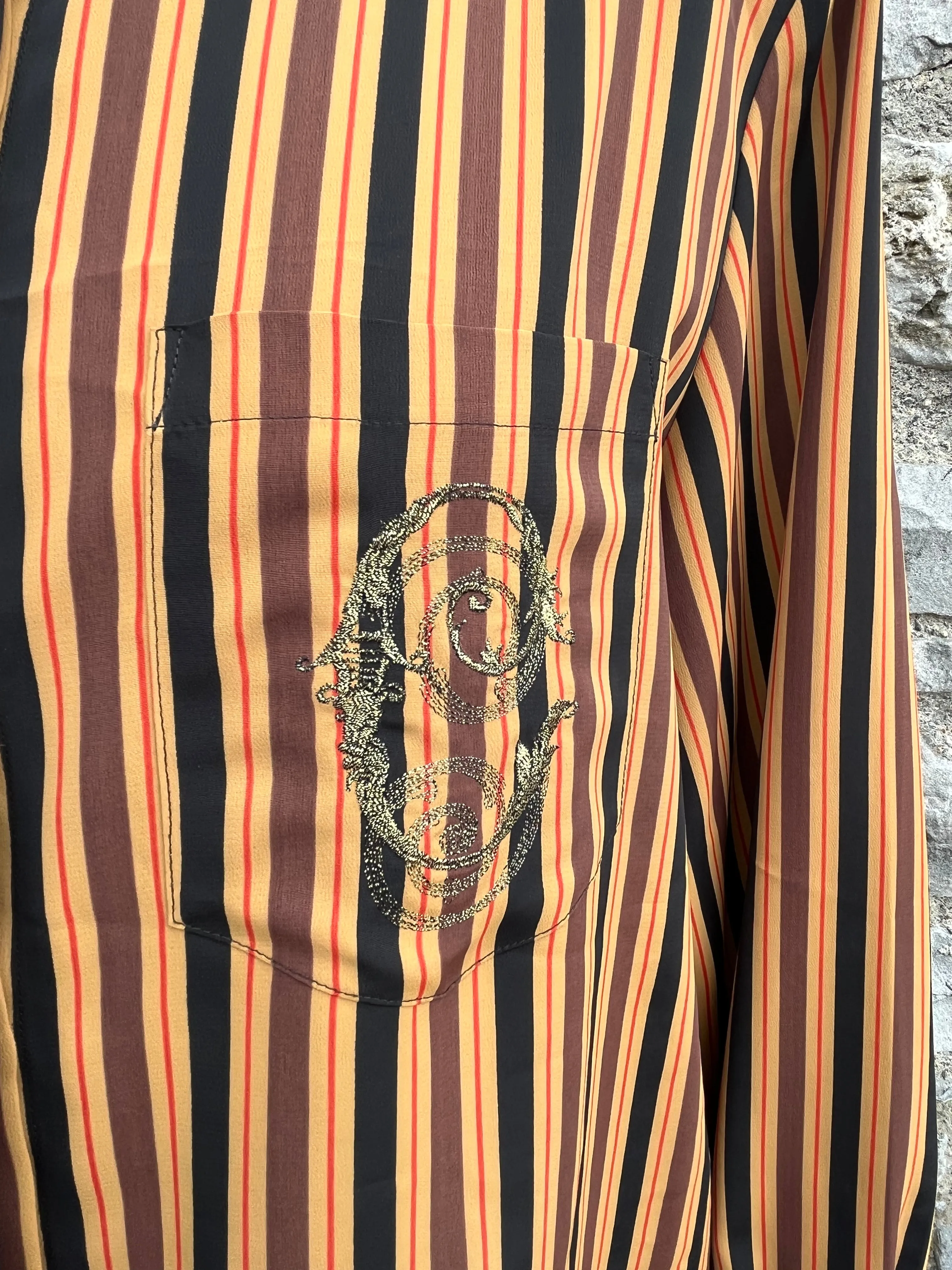 80s brown stripy blouse uk 12-14