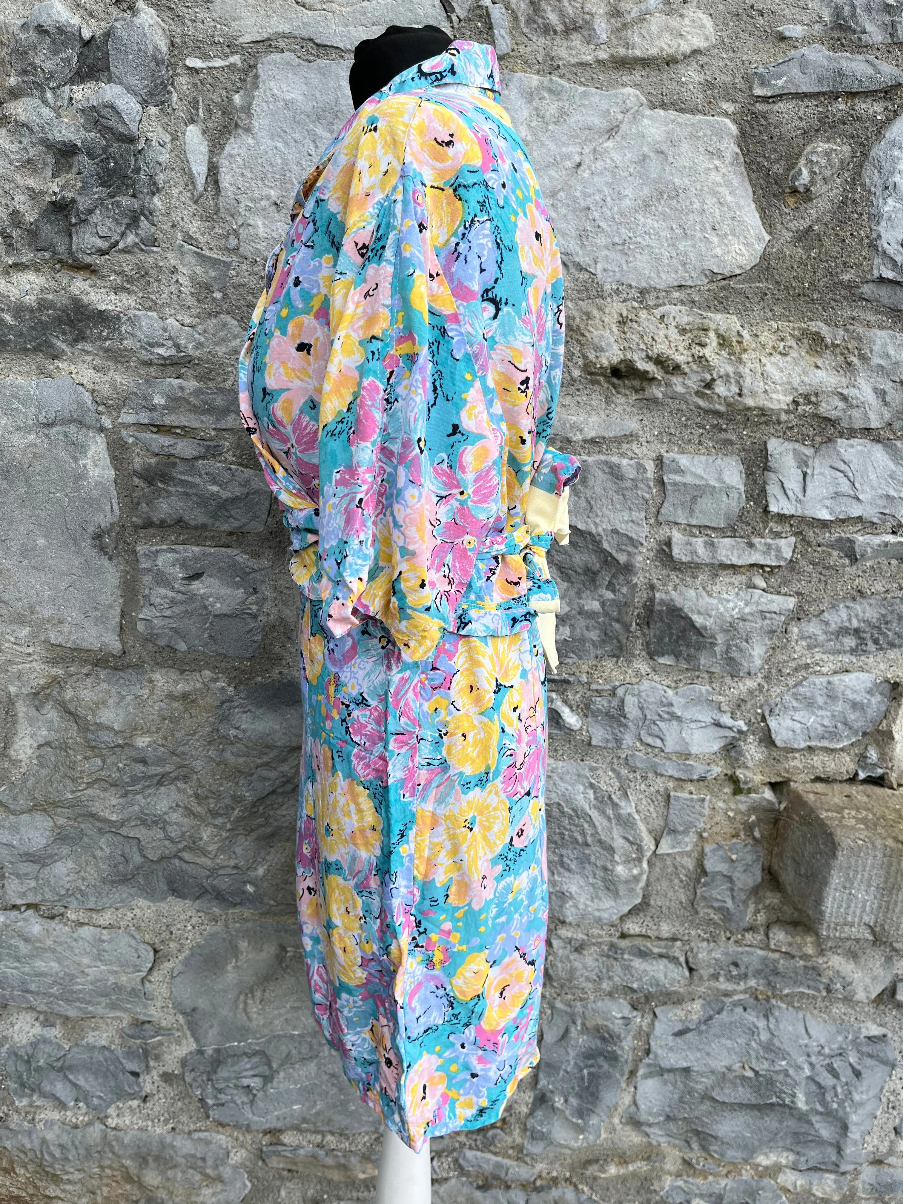 80s floral dress&shirt uk 8