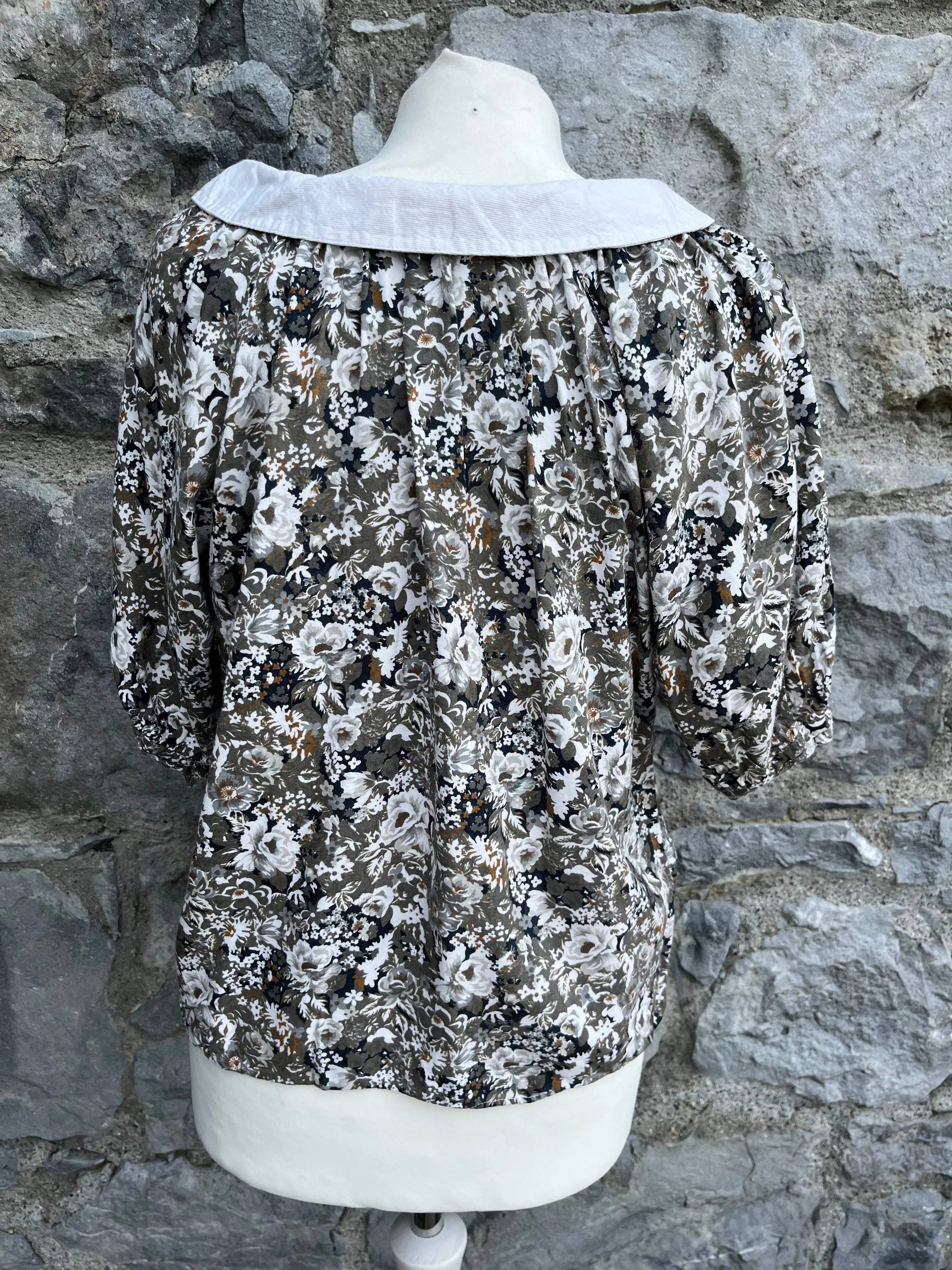 80s grey floral top uk 8-10