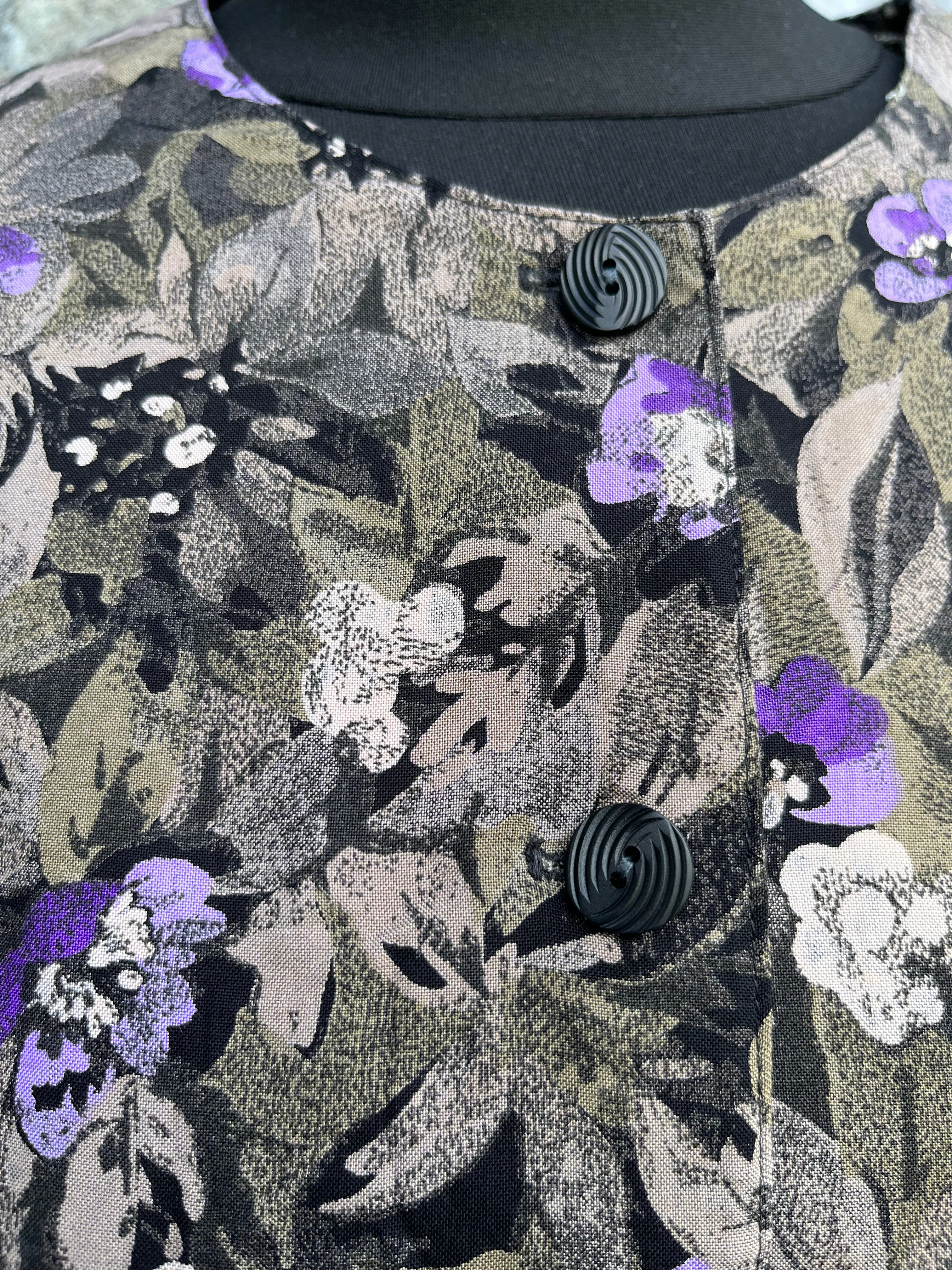 80s grey&purple floral blouse uk 10-12