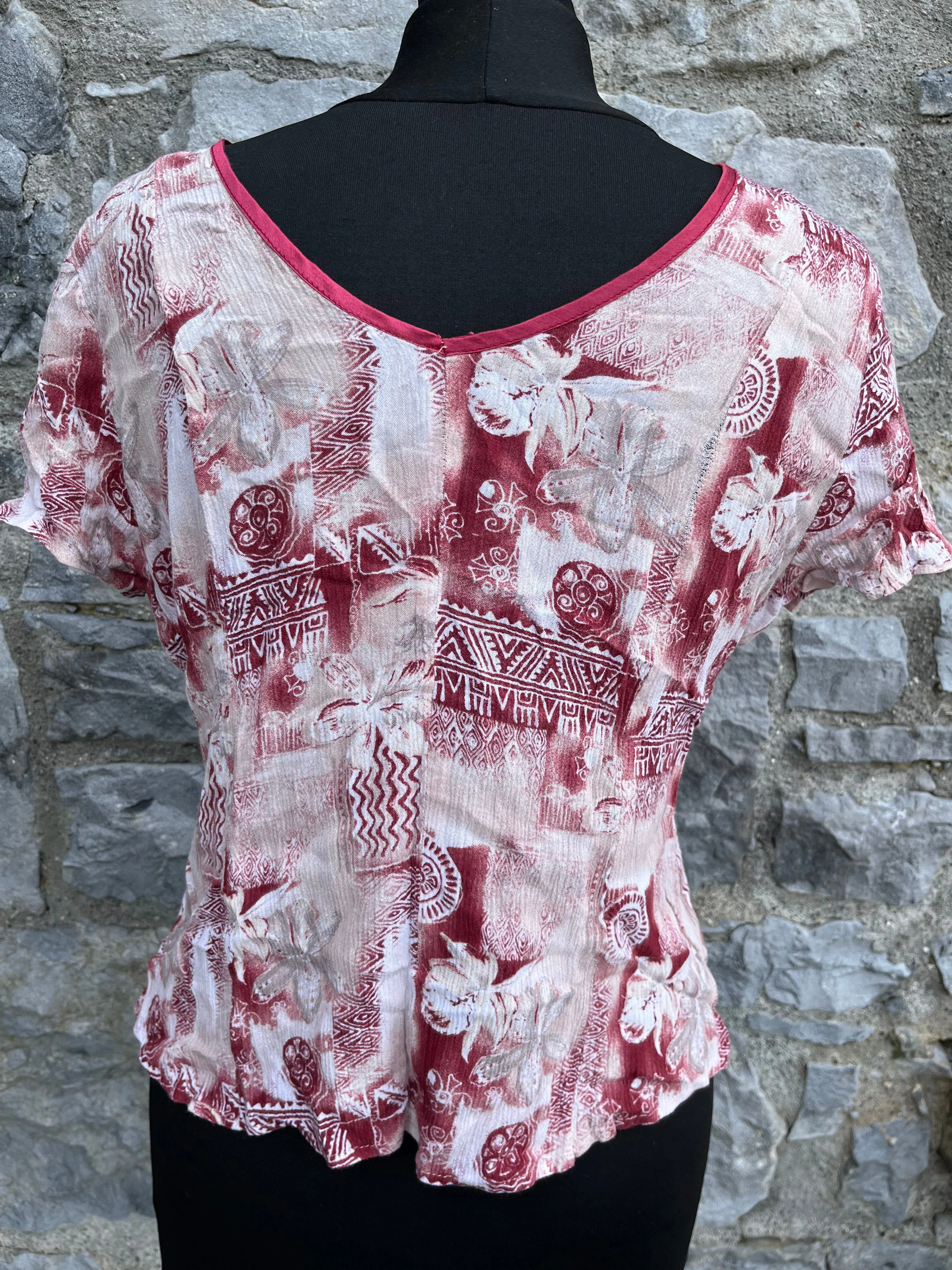 80s maroon floral top uk 8-10