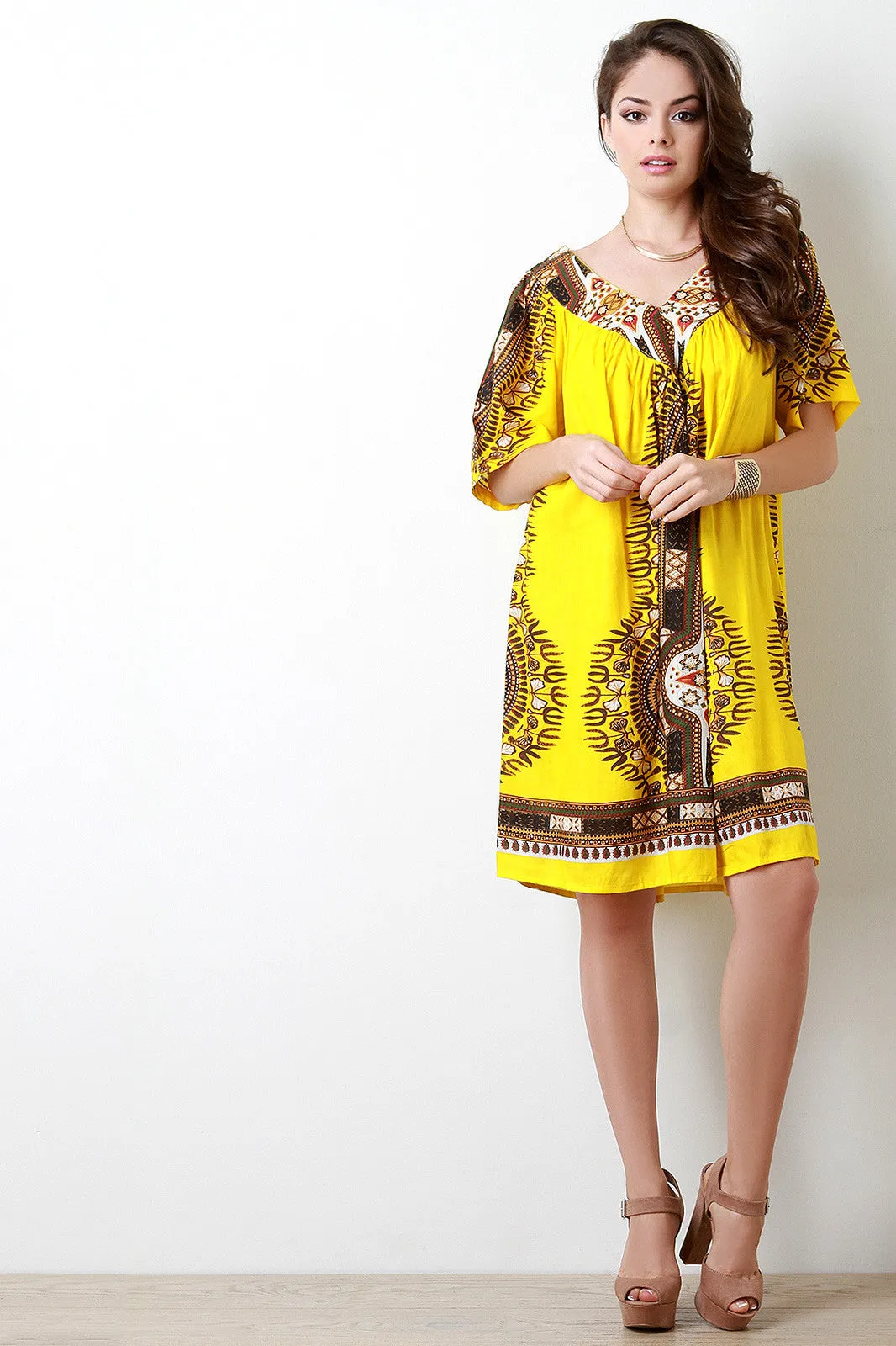 African Dashiki Print V-neck Dress