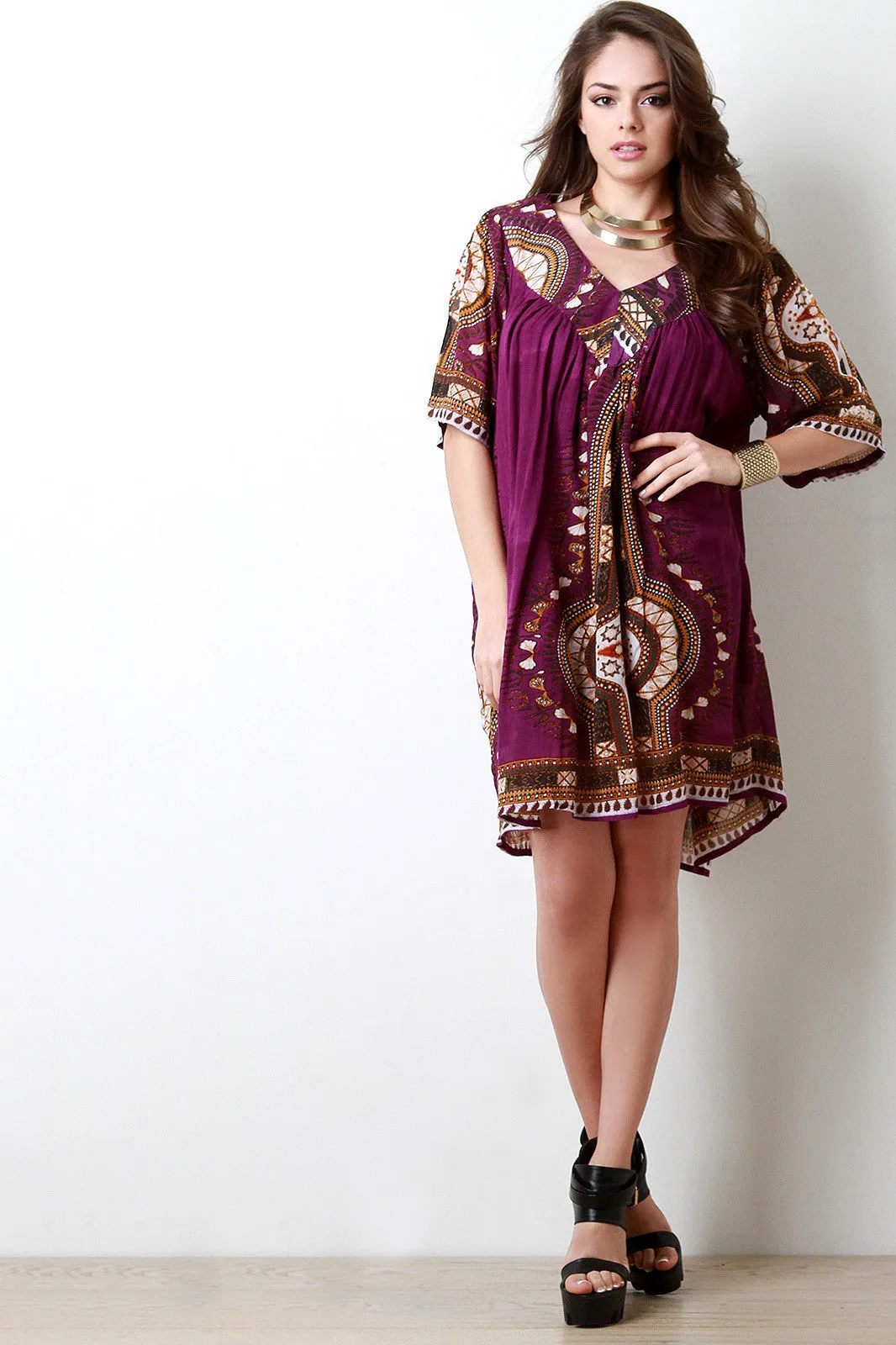 African Dashiki Print V-neck Dress