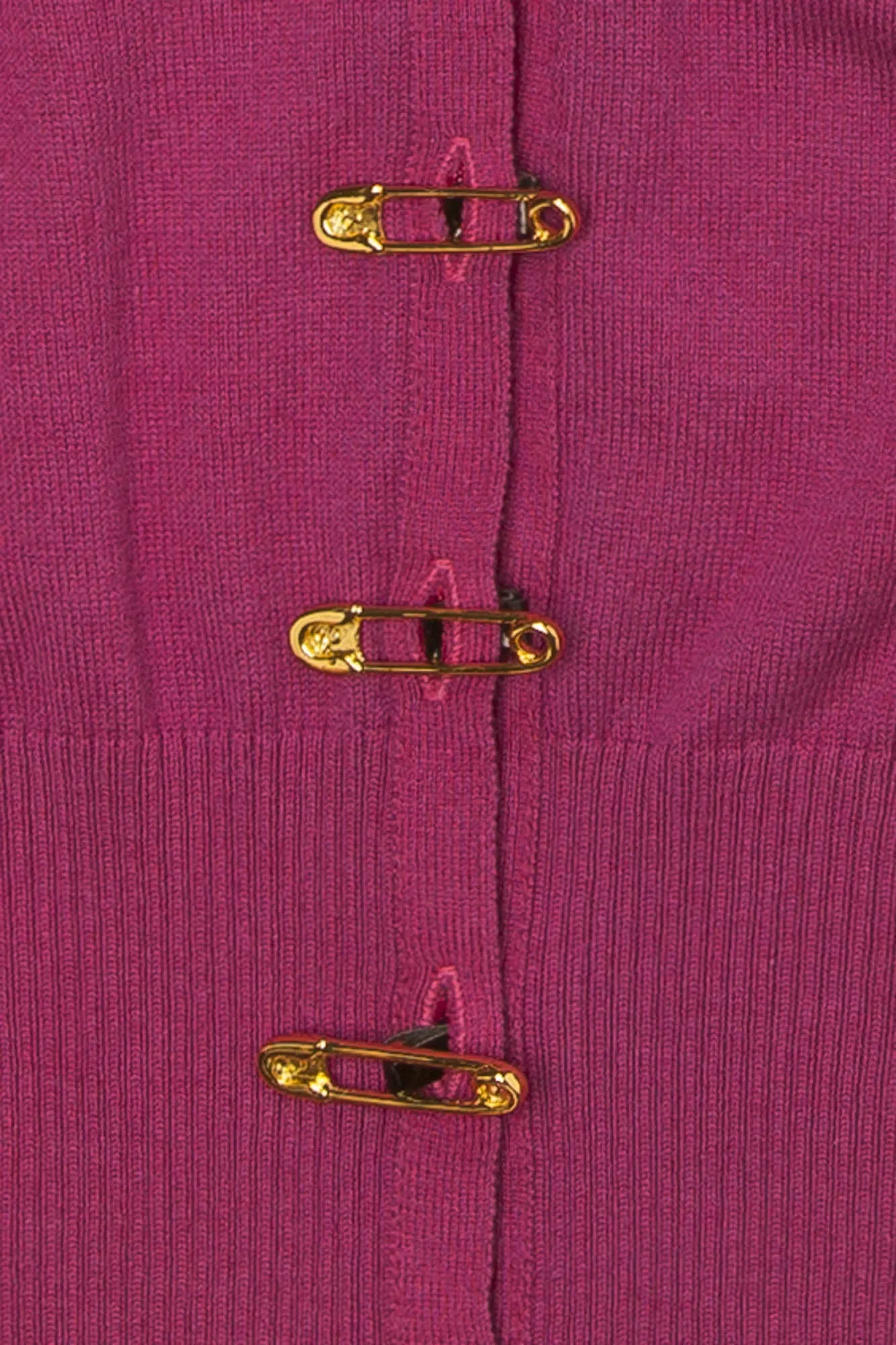 Agent Provocateur Knitwear - Fuchsia Short Sleeve Cardigan with Gold Safety Pin Buttons -