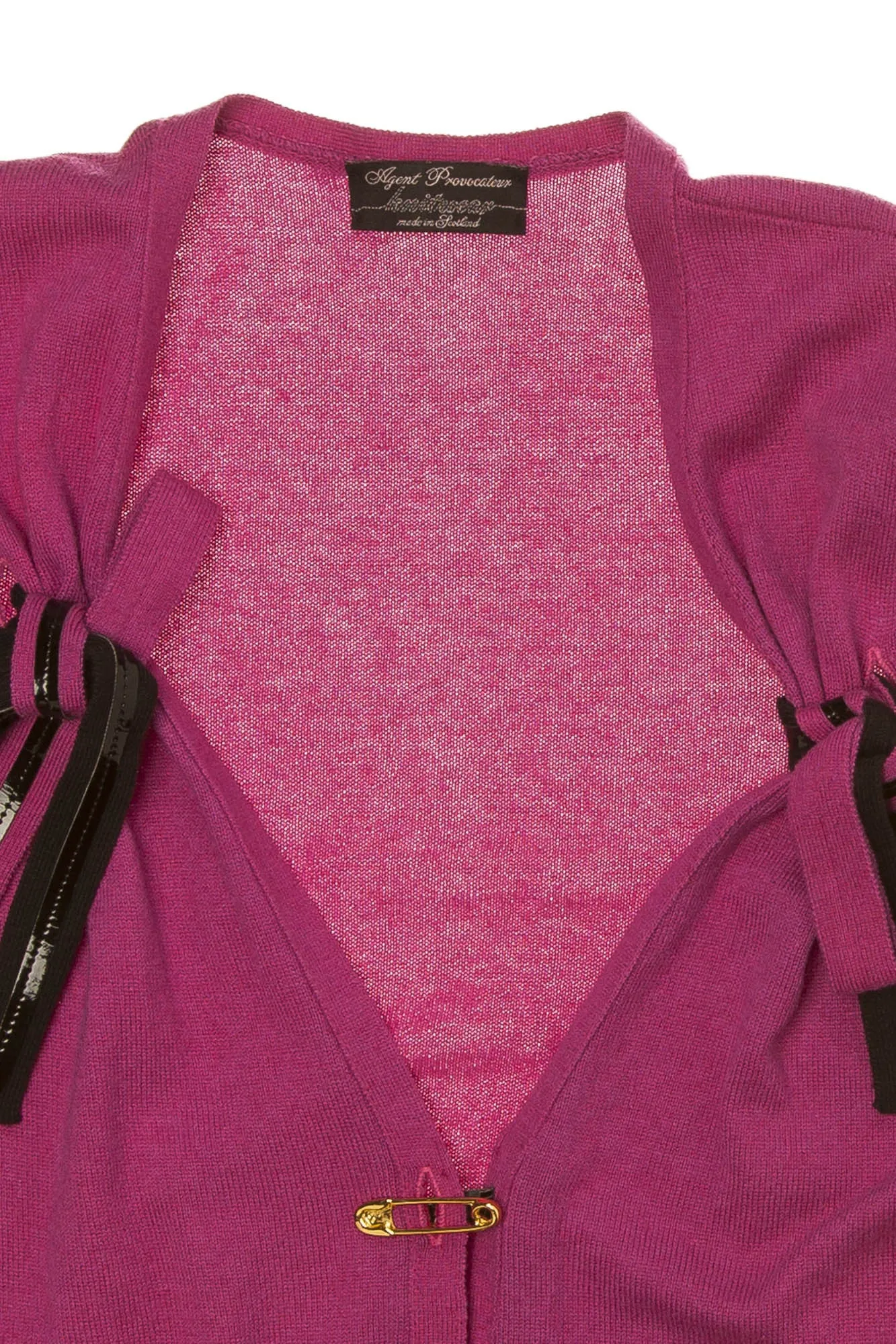 Agent Provocateur Knitwear - Fuchsia Short Sleeve Cardigan with Gold Safety Pin Buttons -