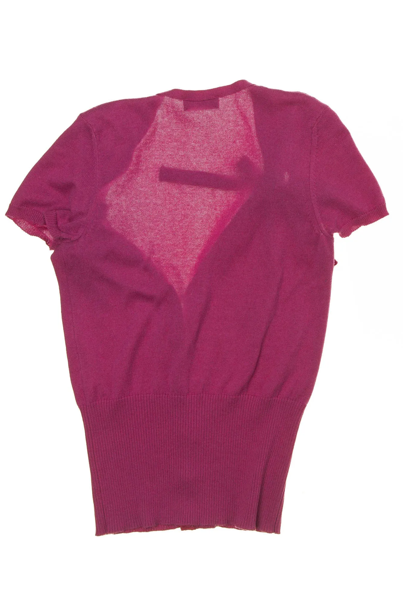 Agent Provocateur Knitwear - Fuchsia Short Sleeve Cardigan with Gold Safety Pin Buttons -