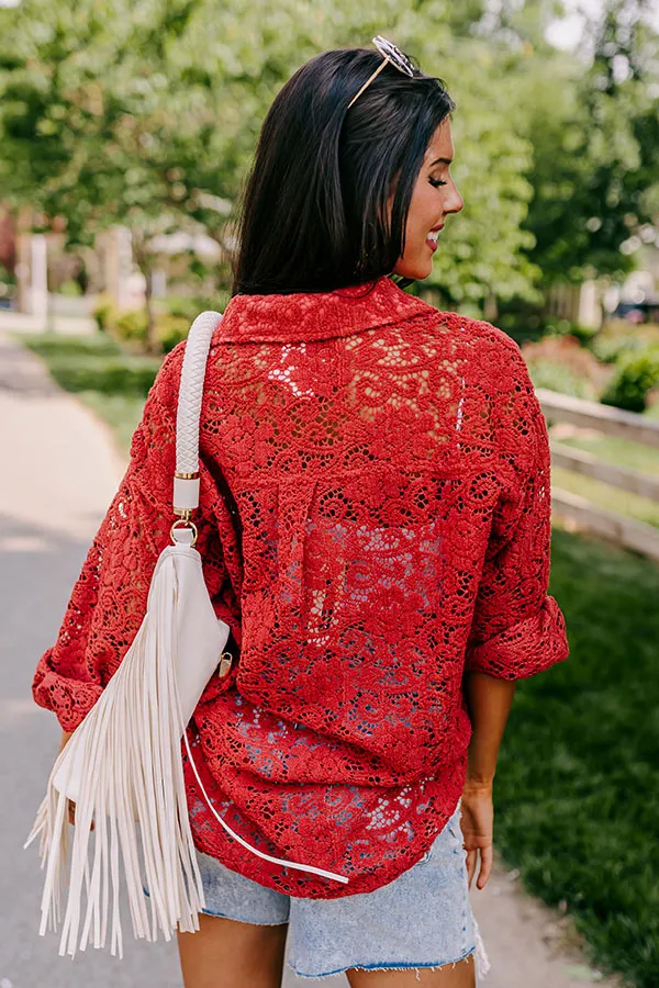 Along The Drive Lace Button Up In Rust