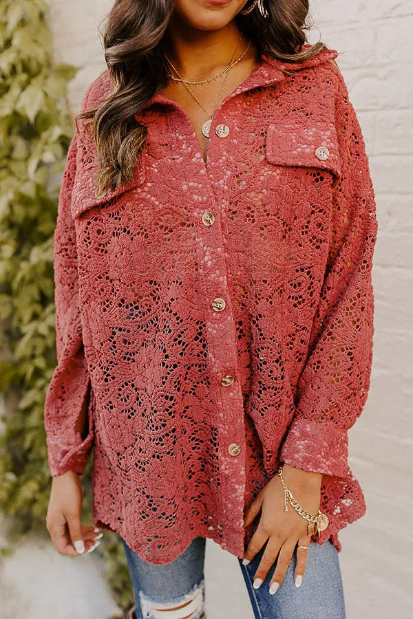 Along The Drive Lace Button Up In Rust