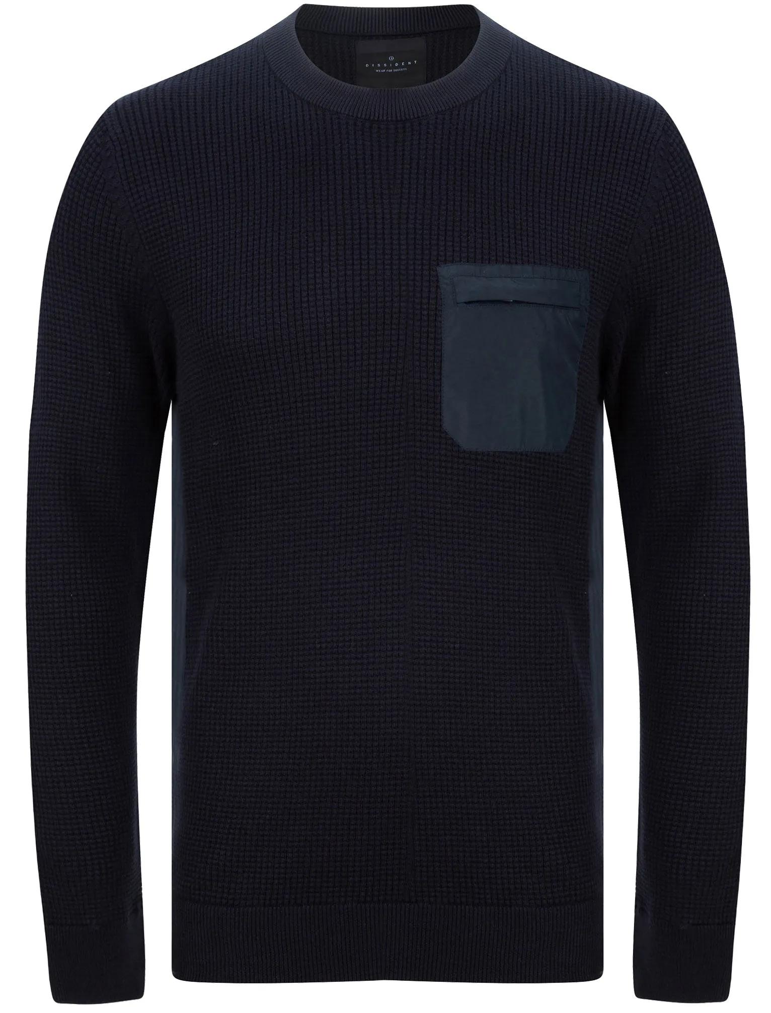 Alpher Textured Cotton Knit Jumper with Fabric Chest Pocket In Navy - Dissident