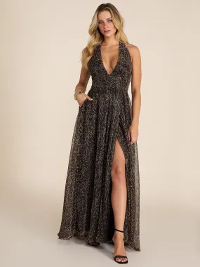 Animal Print Crinkle Knit Crossover Gown