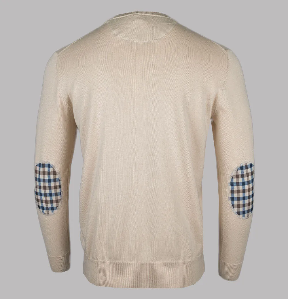 Aquascutum Check Sleeves Patch Knit Sweater Beige