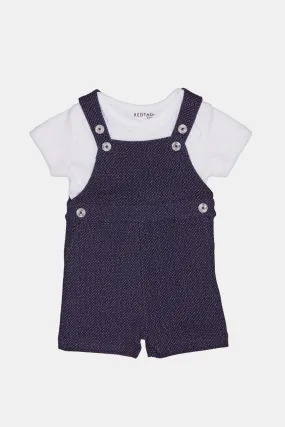 Baby Blue Pattern Dungaree With T-Shirt Set (2 Piece)