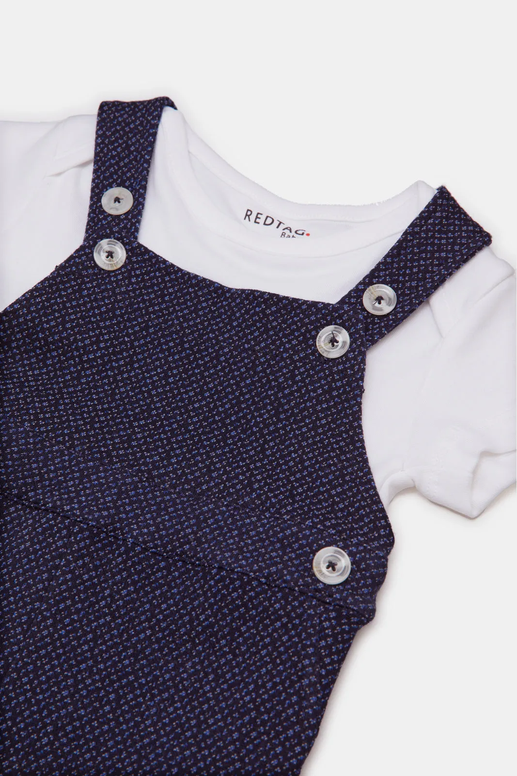 Baby Blue Pattern Dungaree With T-Shirt Set (2 Piece)