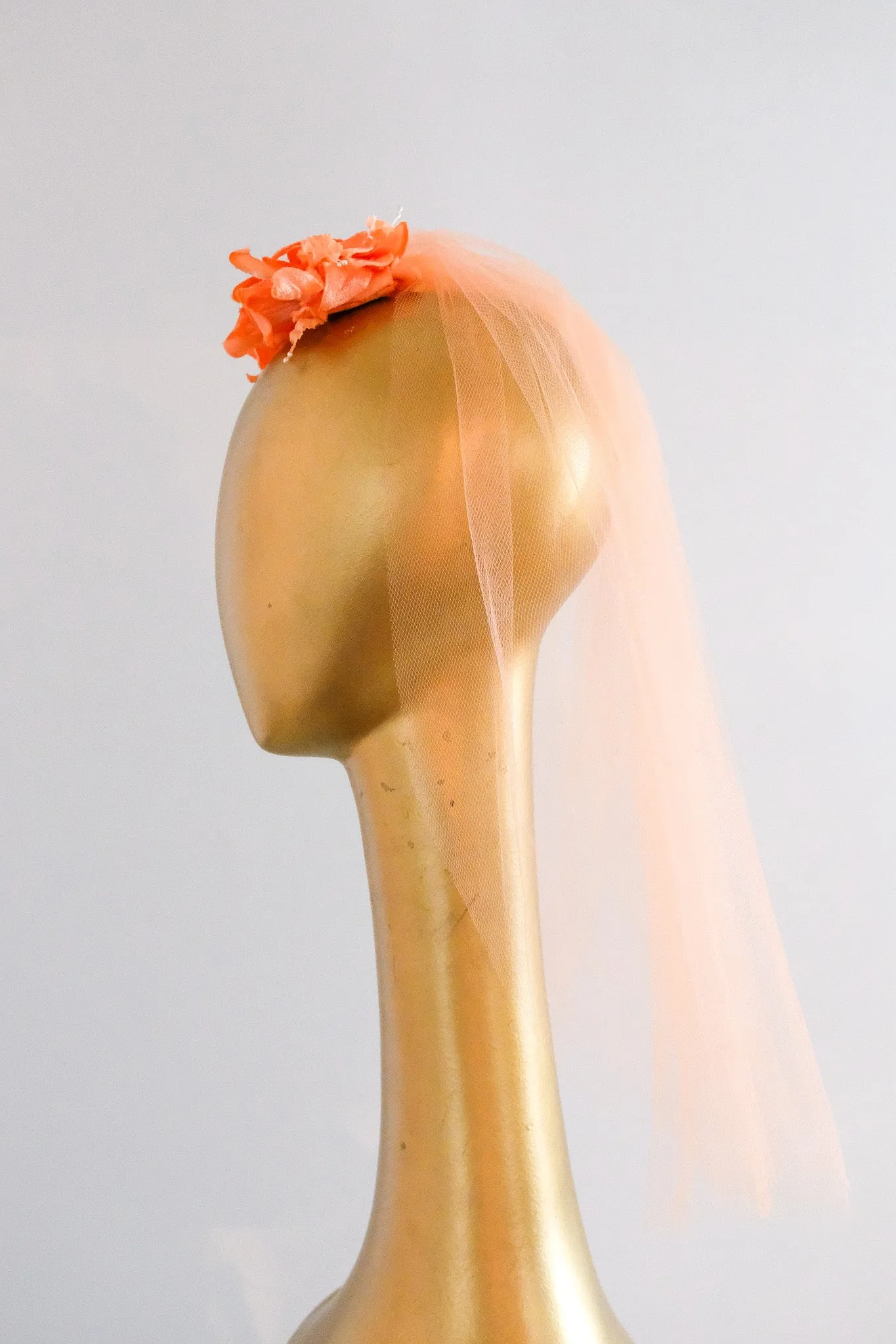 Beautiful 1950's Orange Crush Petals & Pearls Shoulder Length Veil Headpiece / OS