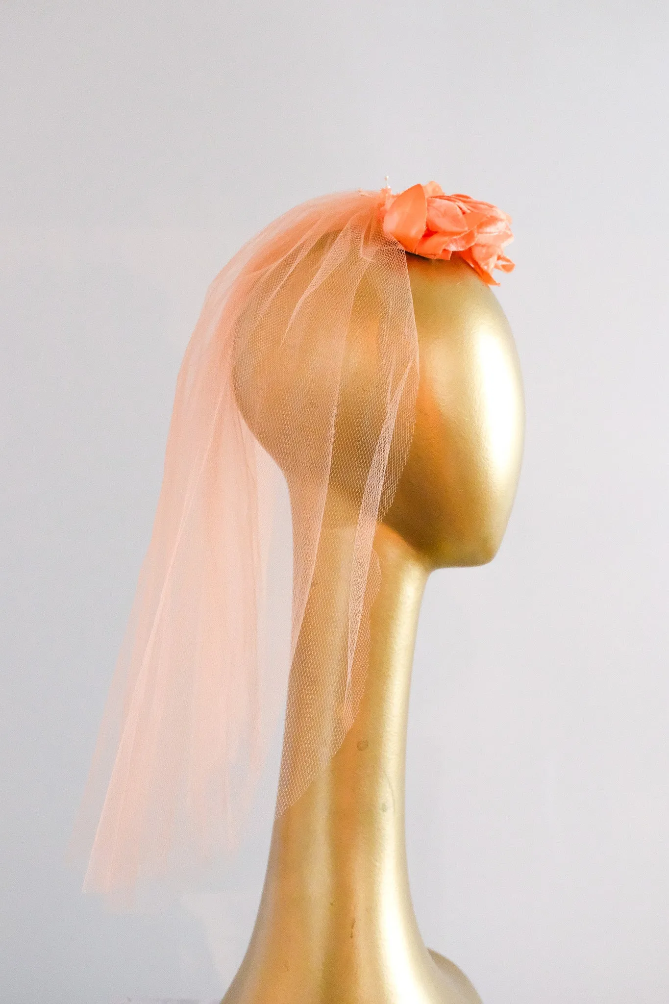 Beautiful 1950's Orange Crush Petals & Pearls Shoulder Length Veil Headpiece / OS