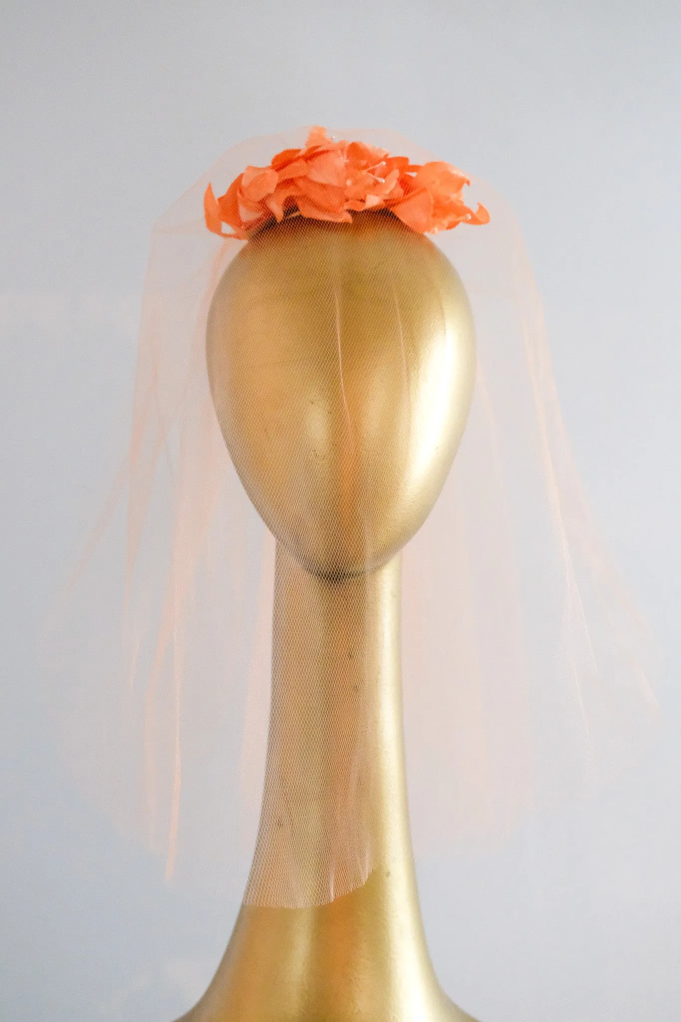 Beautiful 1950's Orange Crush Petals & Pearls Shoulder Length Veil Headpiece / OS