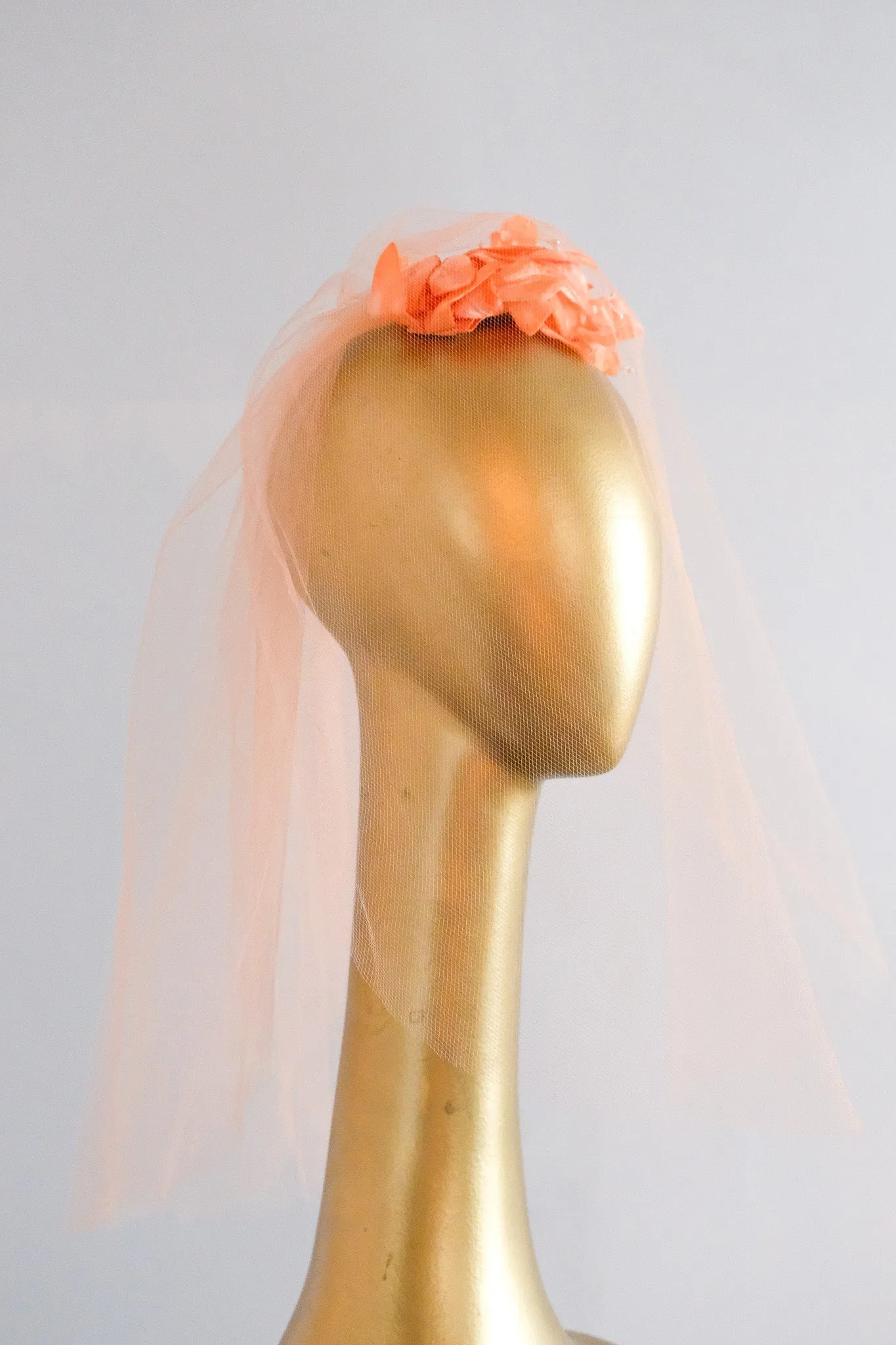 Beautiful 1950's Orange Crush Petals & Pearls Shoulder Length Veil Headpiece / OS