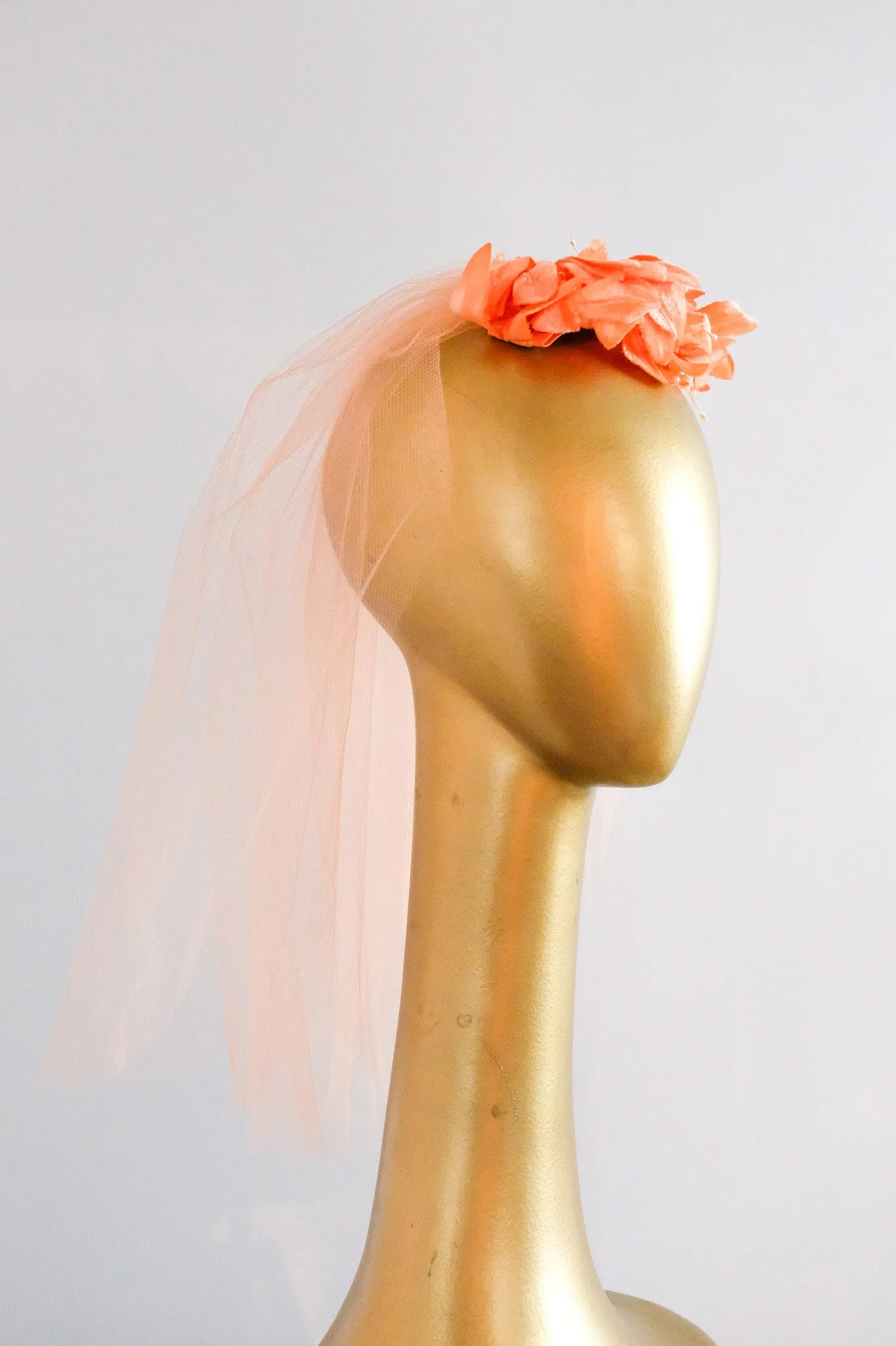 Beautiful 1950's Orange Crush Petals & Pearls Shoulder Length Veil Headpiece / OS