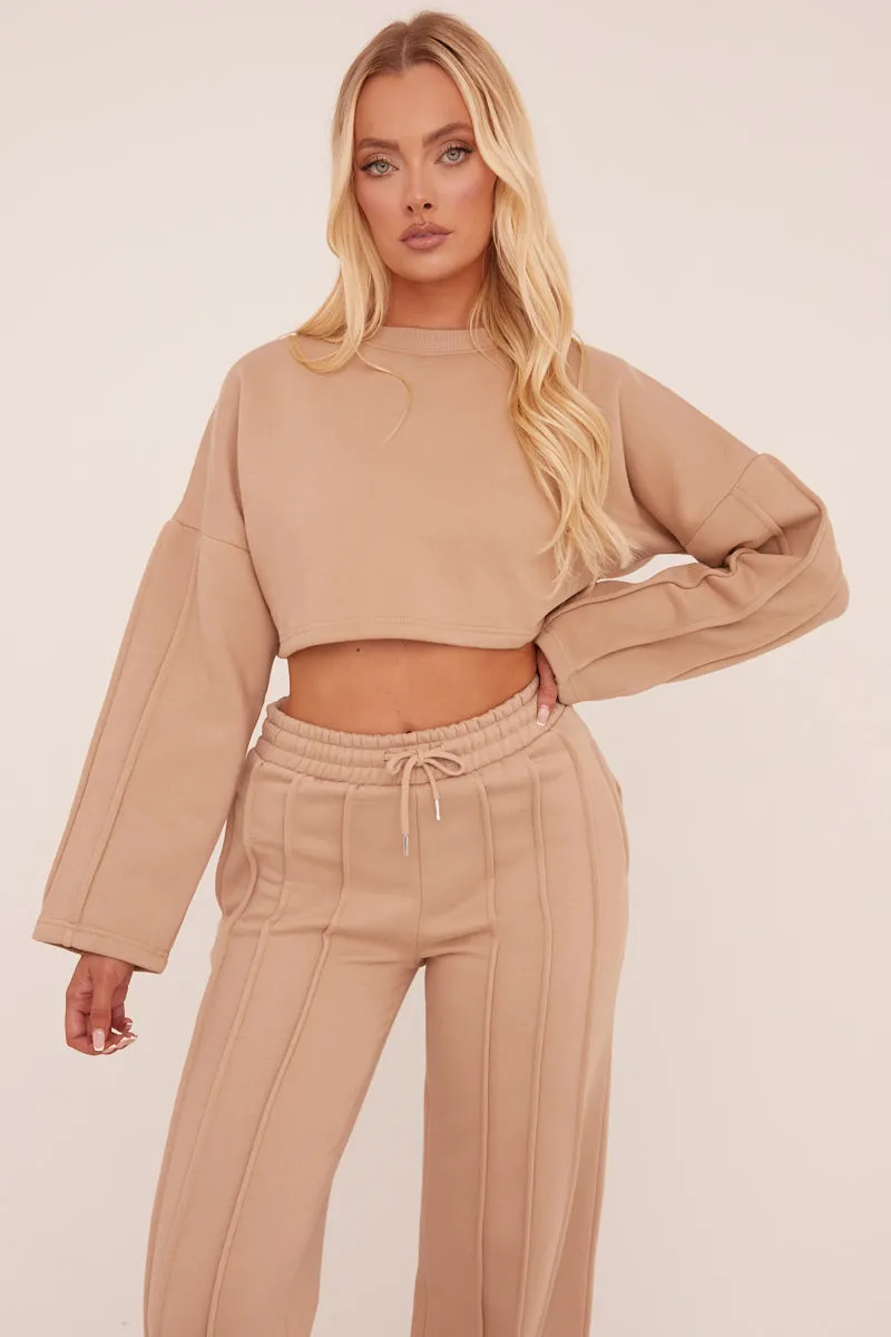 Beige Binding Detail Loungewear Co-ord Set - Ceri