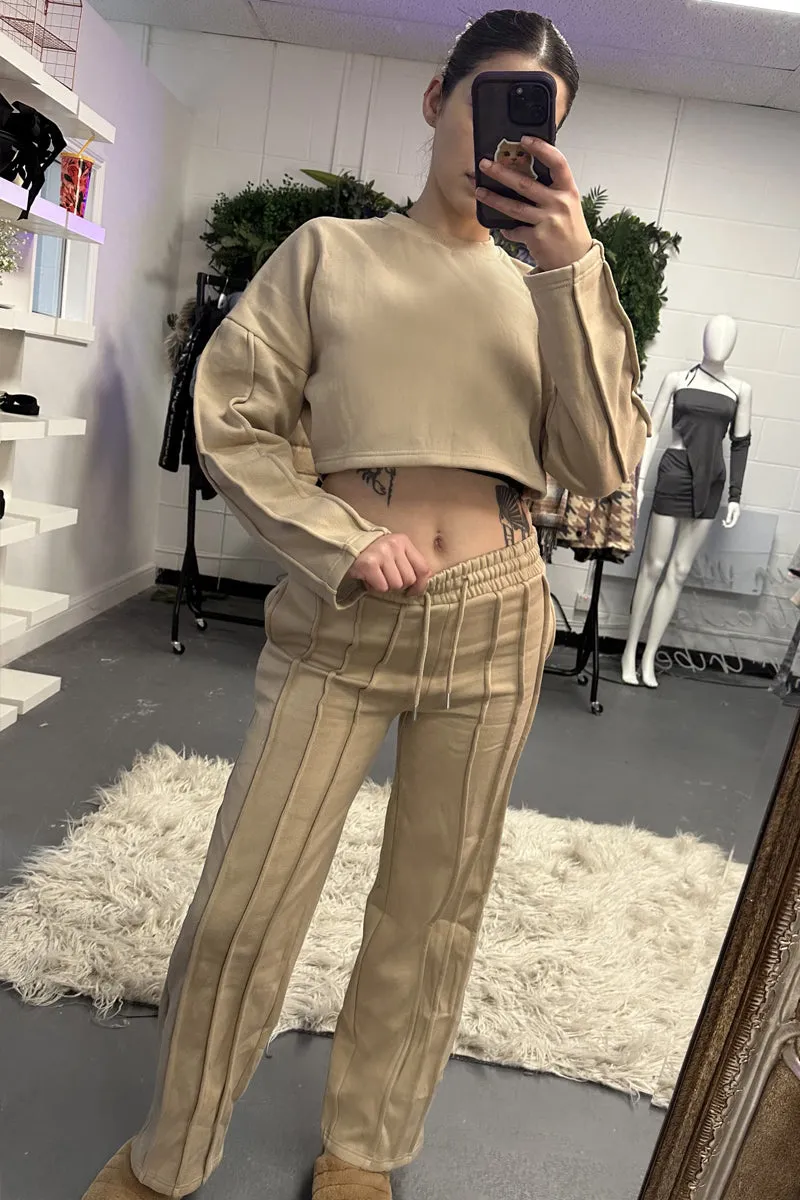 Beige Binding Detail Loungewear Co-ord Set - Ceri