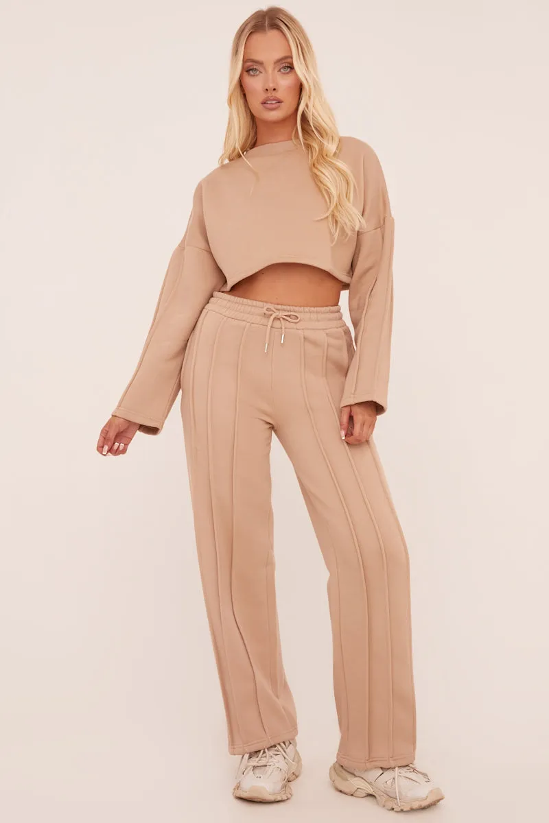 Beige Binding Detail Loungewear Co-ord Set - Ceri