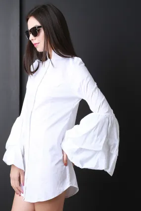 Bell Sleeve Button Up Shirt Dress