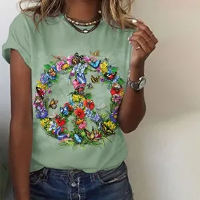 BerryBetty - Butterfly And Floral Print T-Shirt