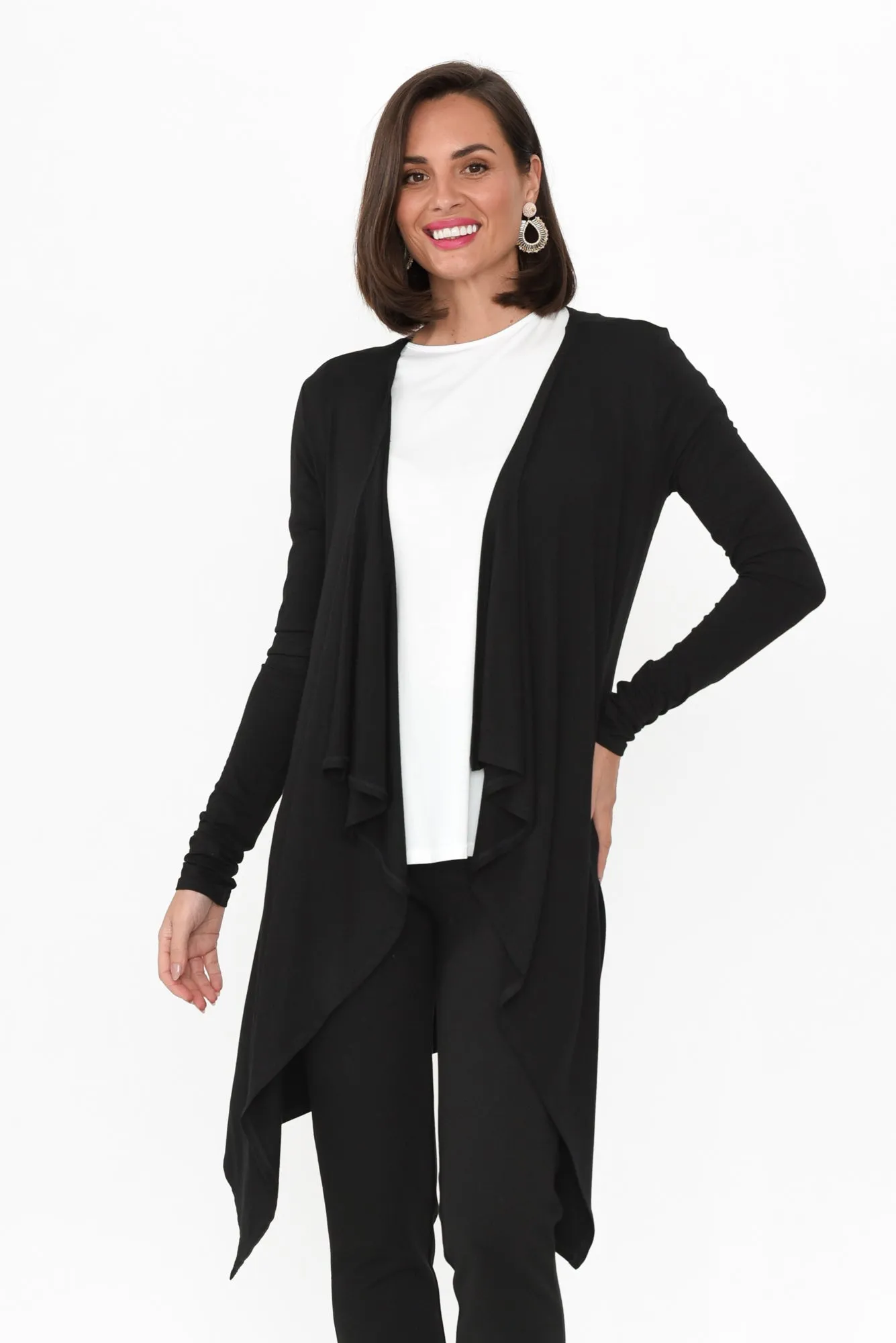 Black Bamboo Waterfall Cardigan