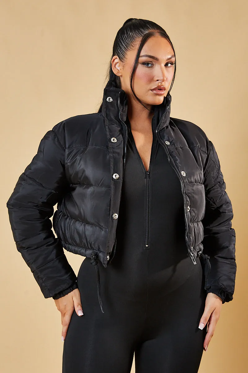 Black High Neck Cropped Puffer Jacket - Mary