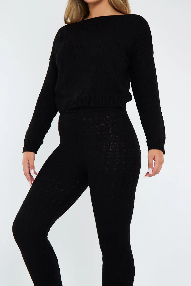 Black Knit Cropped Jumper & Jogger Set - Kezzie