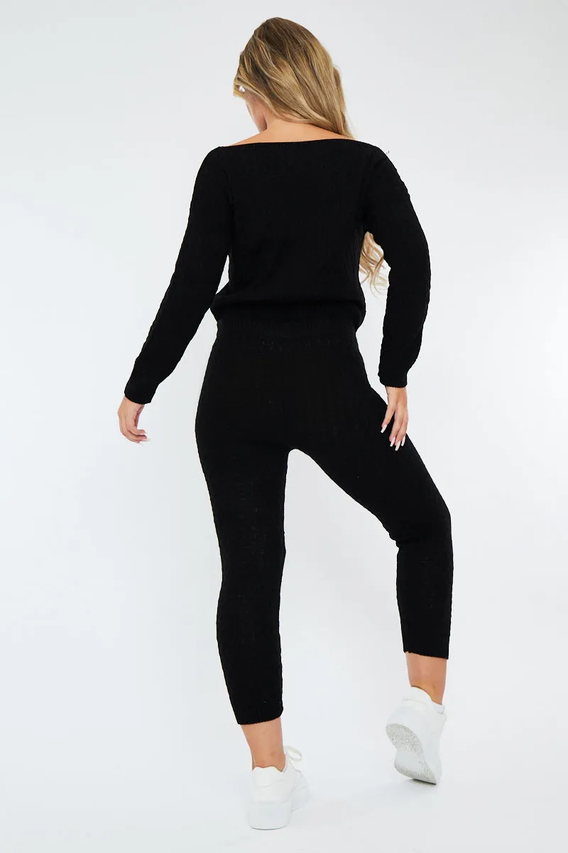 Black Knit Cropped Jumper & Jogger Set - Kezzie