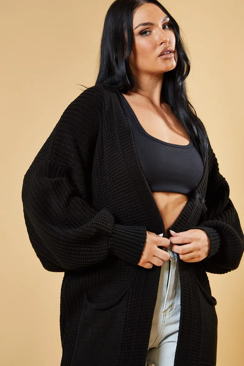 Black Longline Knit  Maxi Cardigan - Ema