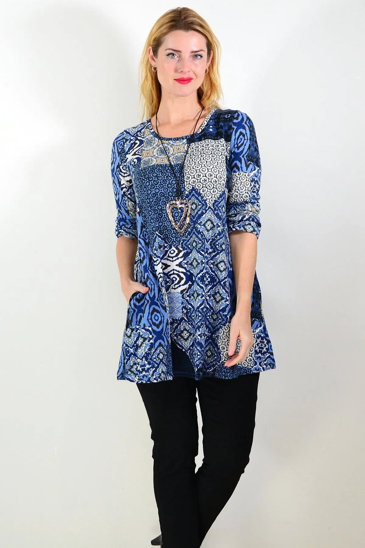 Blue Abstract Print Fleece Tunic Top