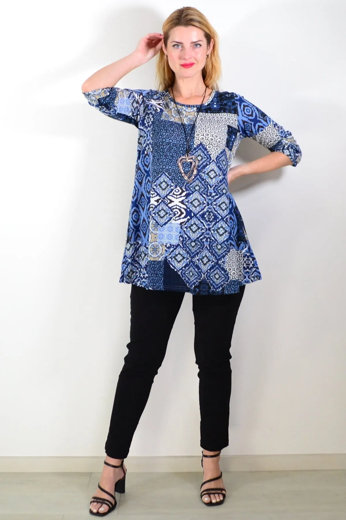 Blue Abstract Print Fleece Tunic Top