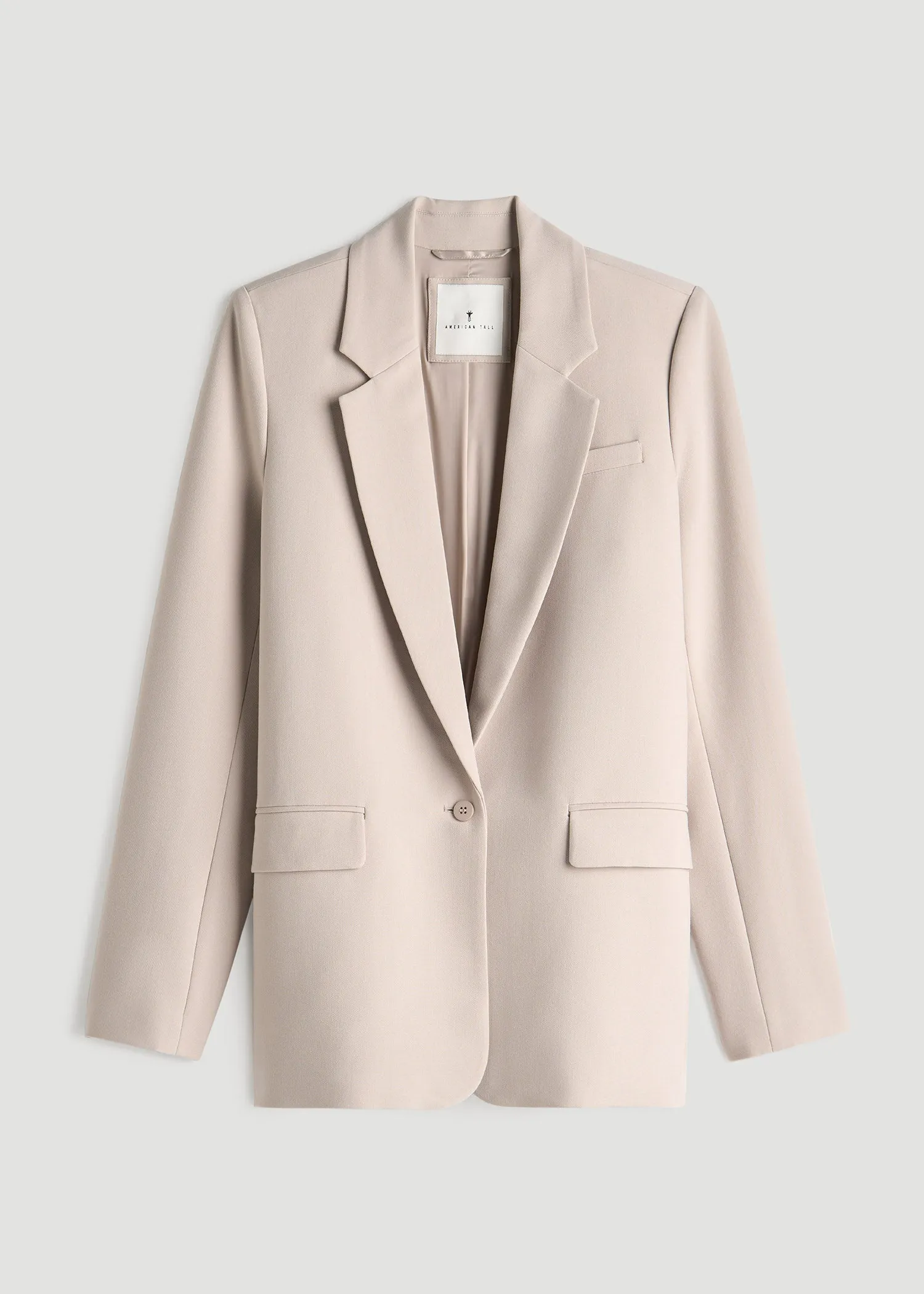 Boyfriend-Fit Single Button Blazer for Tall Women in Light Taupe