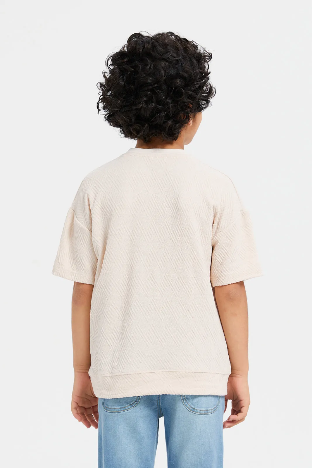 Boys Beige Jacquard Oversize T-Shirt