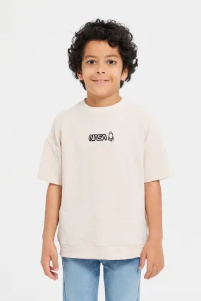 Boys Beige Jacquard Oversize T-Shirt