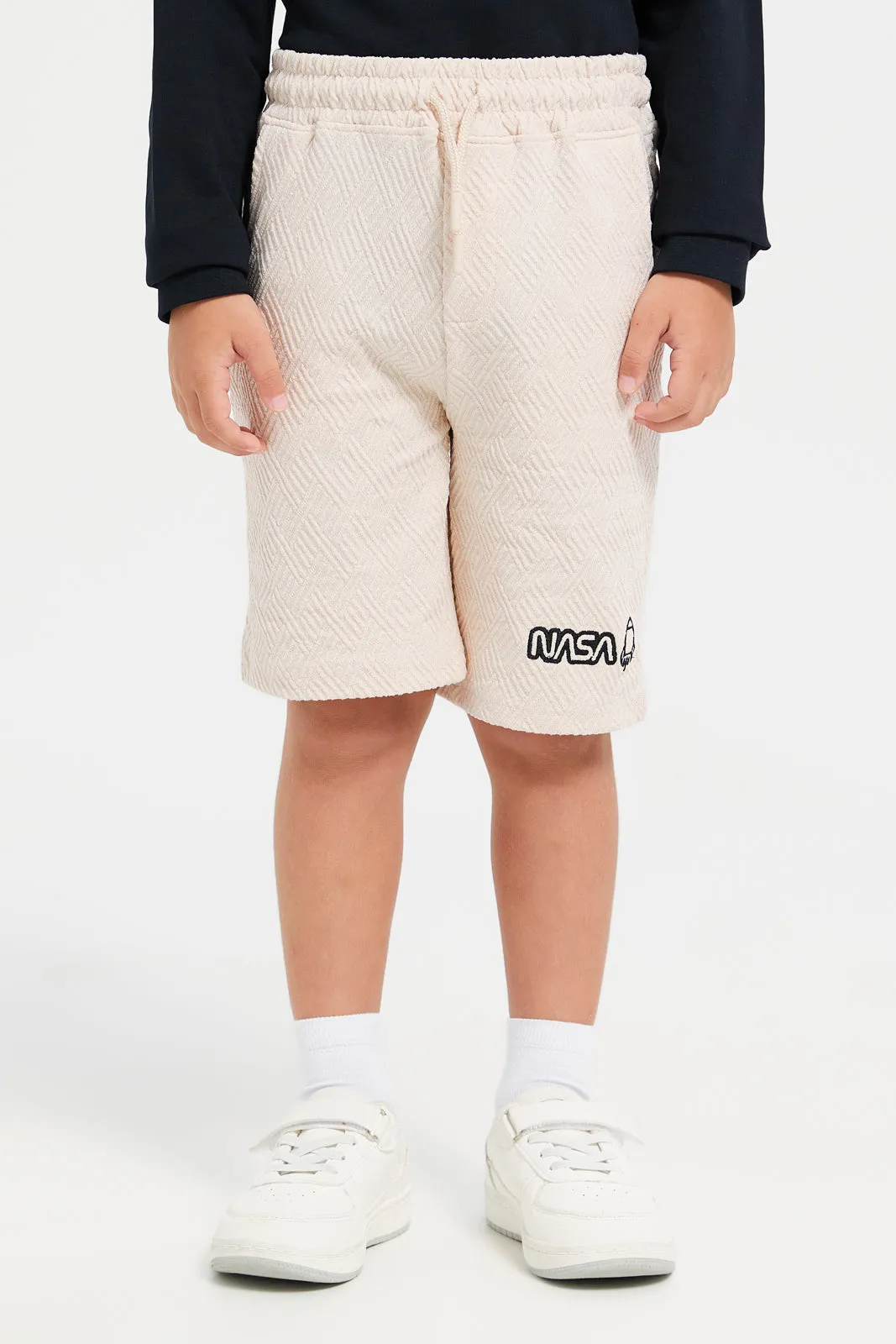 Boys Beige Jacquard Shorts