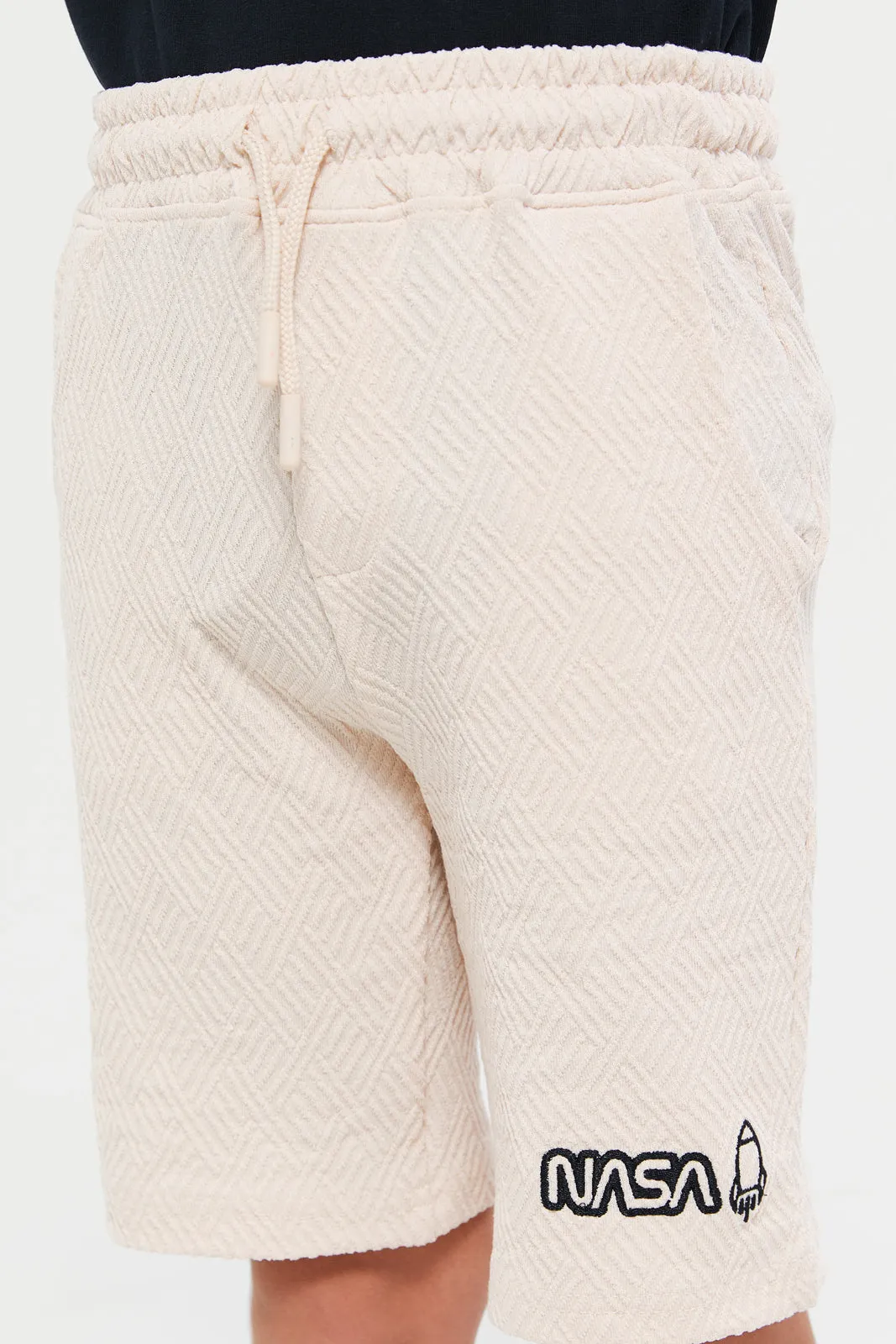 Boys Beige Jacquard Shorts