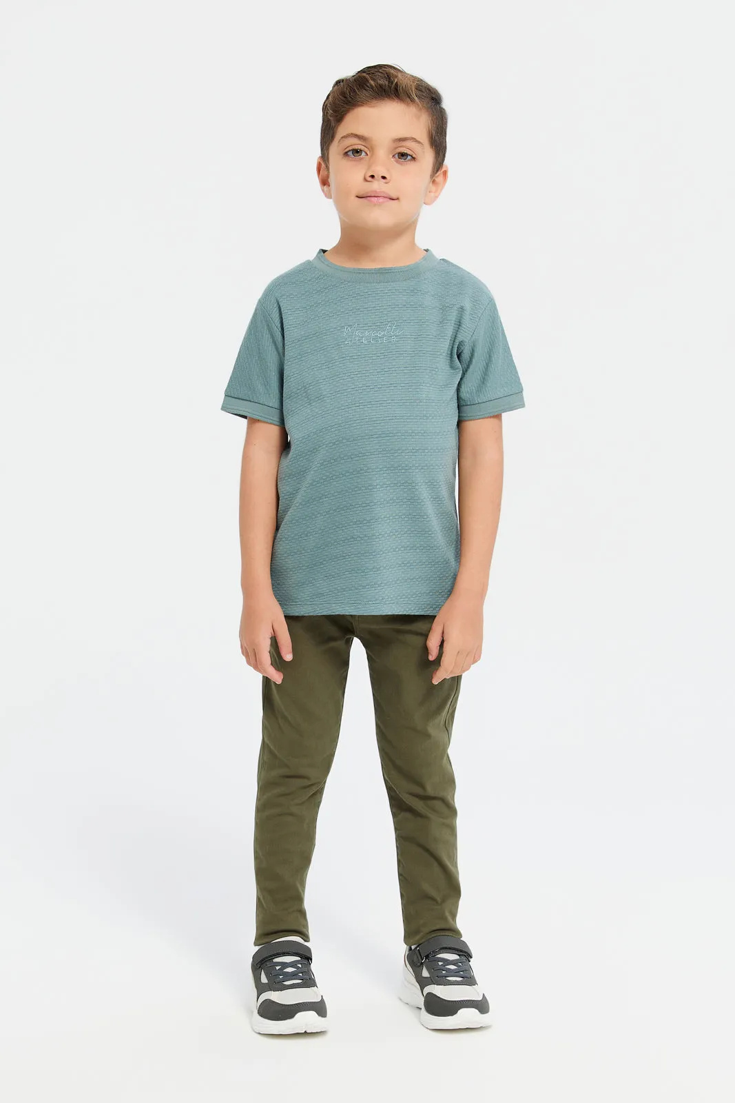 Boys Green Jacquard T-Shirt