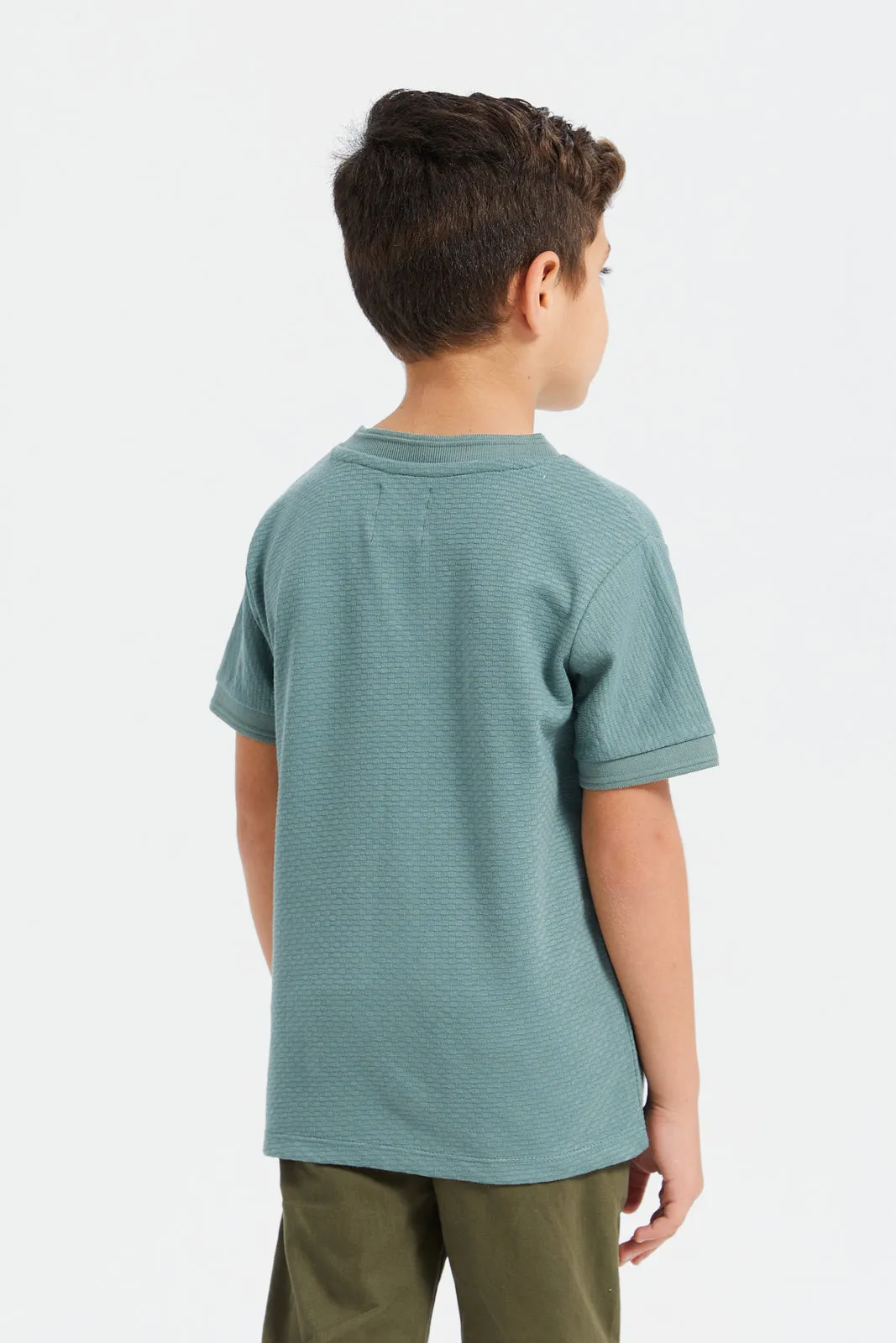 Boys Green Jacquard T-Shirt