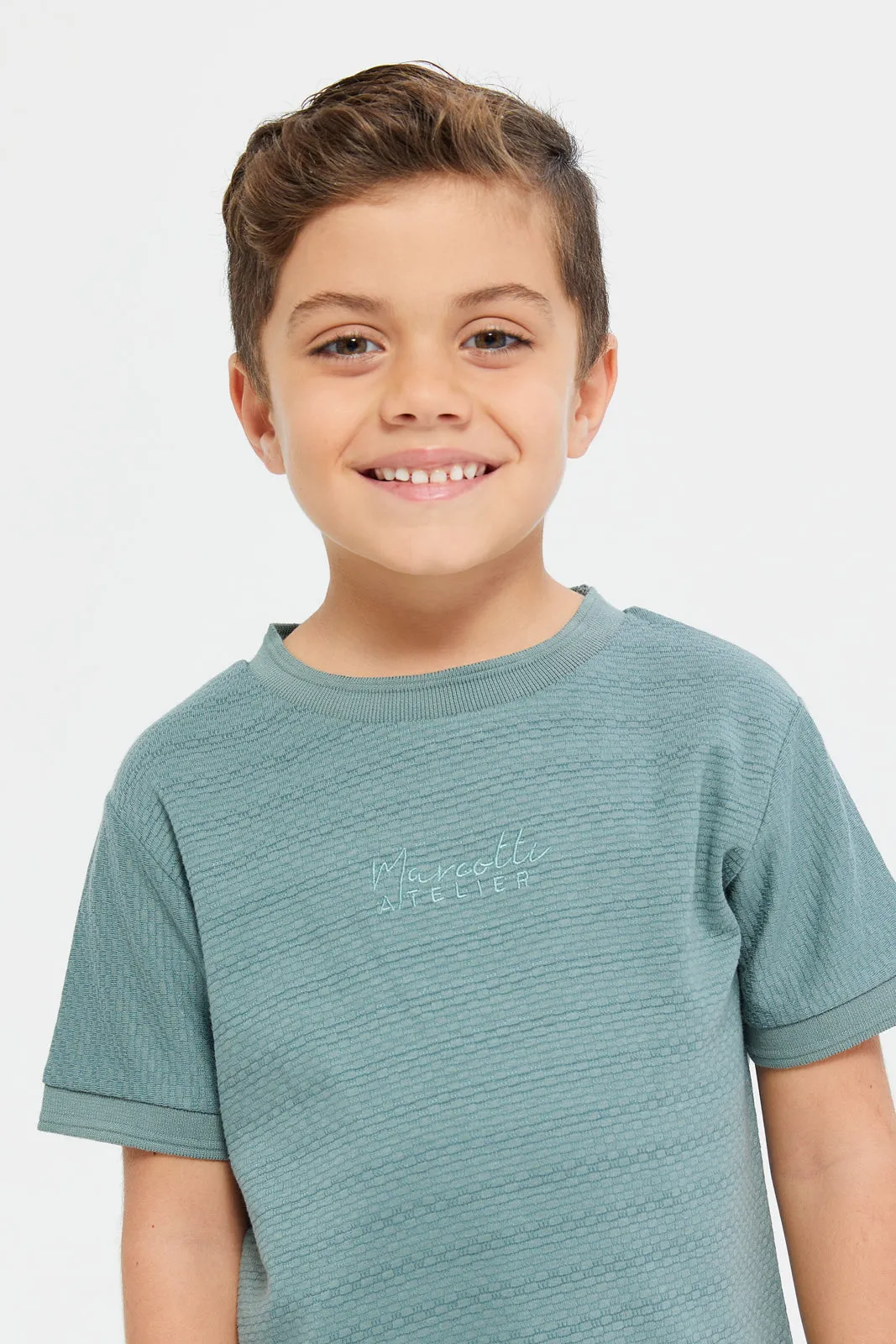 Boys Green Jacquard T-Shirt