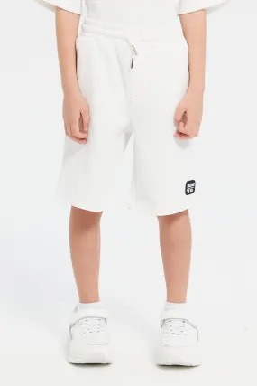 Boys White Jacquard Shorts