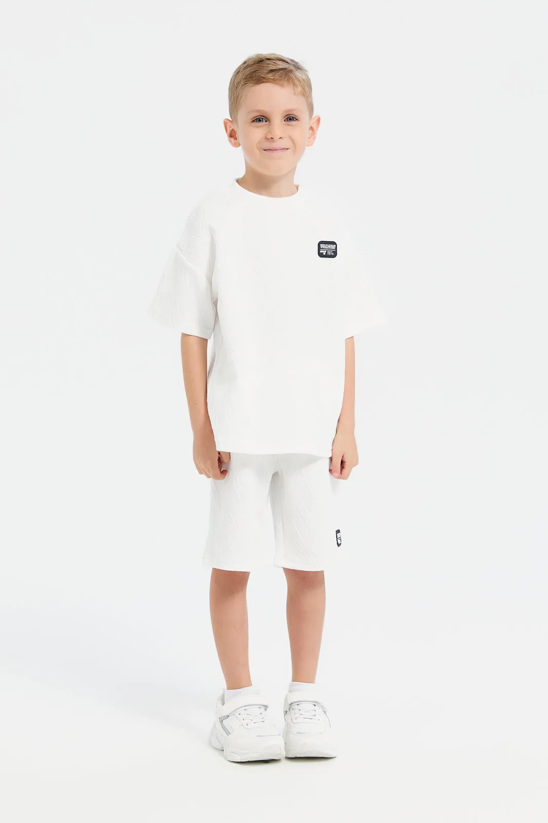 Boys White Jacquard Shorts