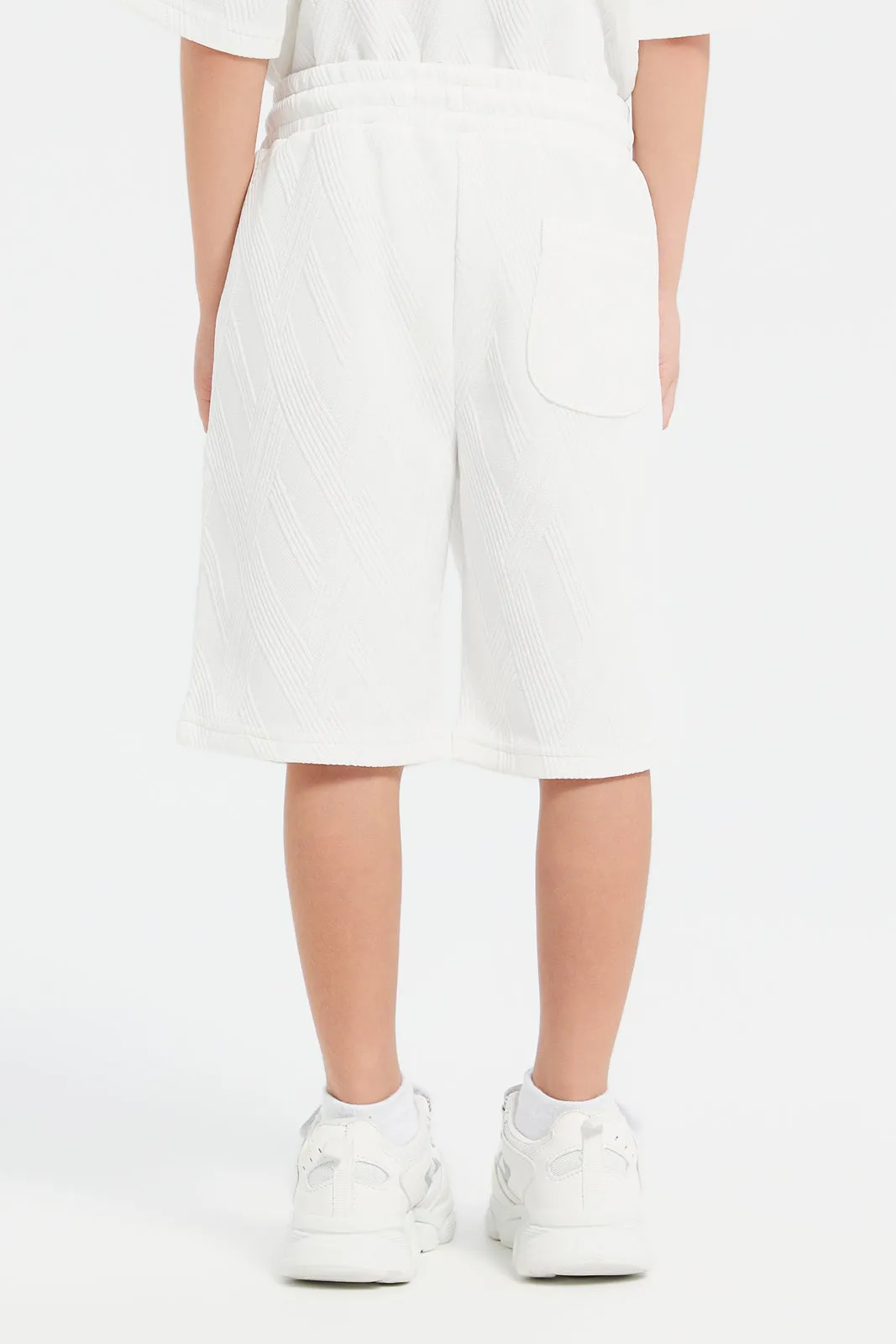 Boys White Jacquard Shorts