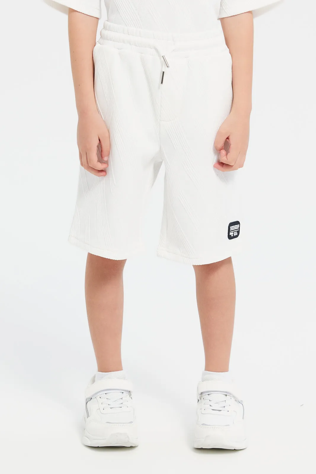 Boys White Jacquard Shorts